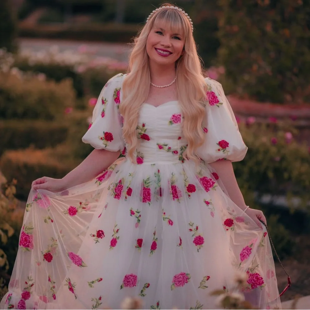 NWT Jessakae Charlotte White tulle maxi dress with red and pink roses - Picture 2 of 8